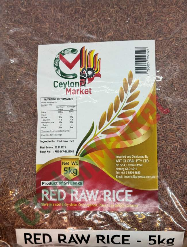 4796029256127_1 CEYLON MARKET RED RAW RICE 5KG - Image 1